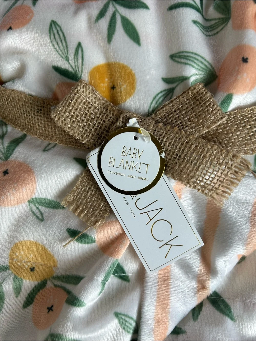 Lila & Jack Fruit Baby Blanket Lemon Orange Citrus Peach White Stripes Green